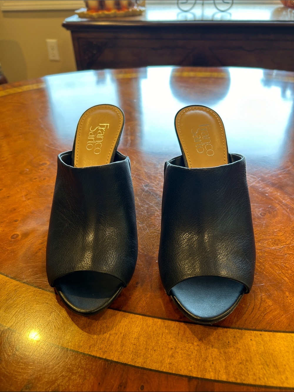Franco Sarto Navy Open-Toe Leather Mule